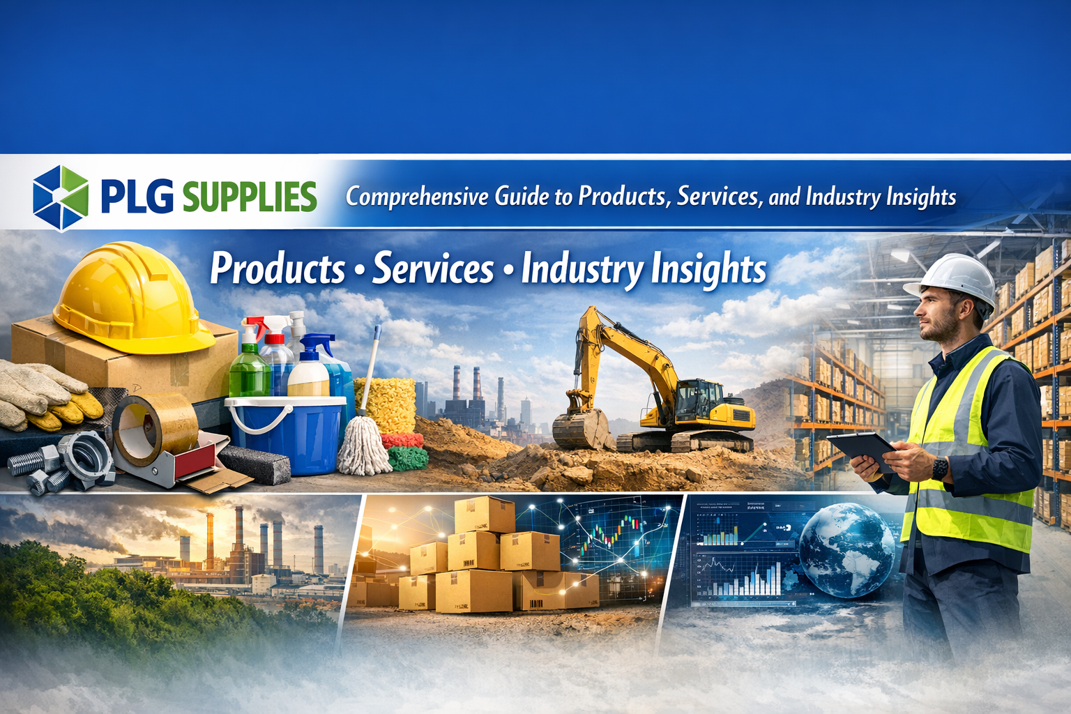 PLG supplies showing industrial tools, office essentials, and logistics setup