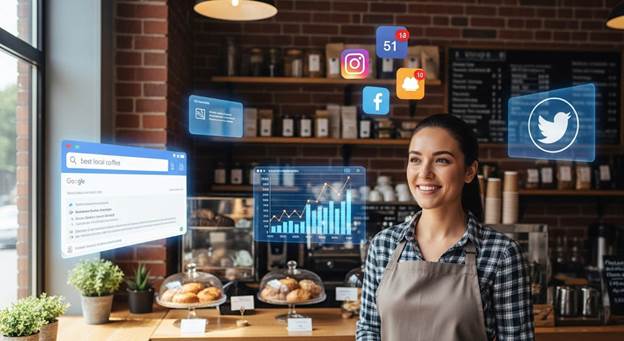 Affordable digital marketing with Garage2Global dashboard showing analytics and growth metrics