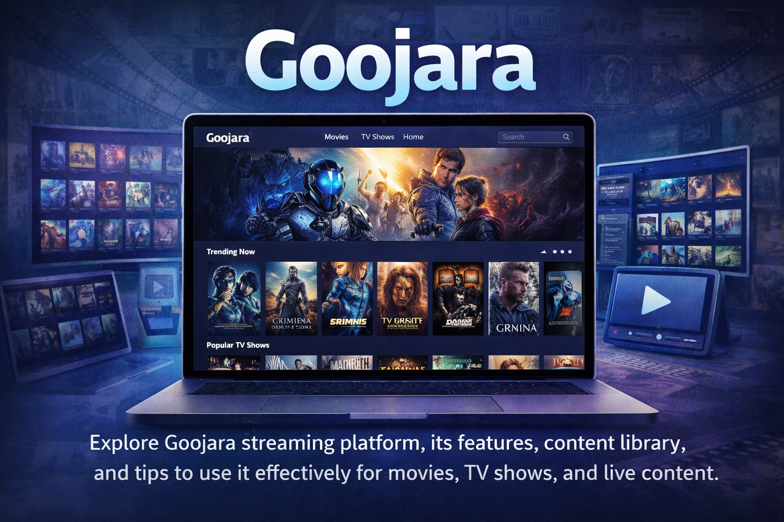 goojara streaming platform interface and movie library illustration