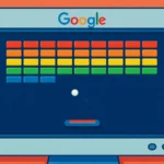 Google Block Breaker gameplay screen showing classic block-breaking action